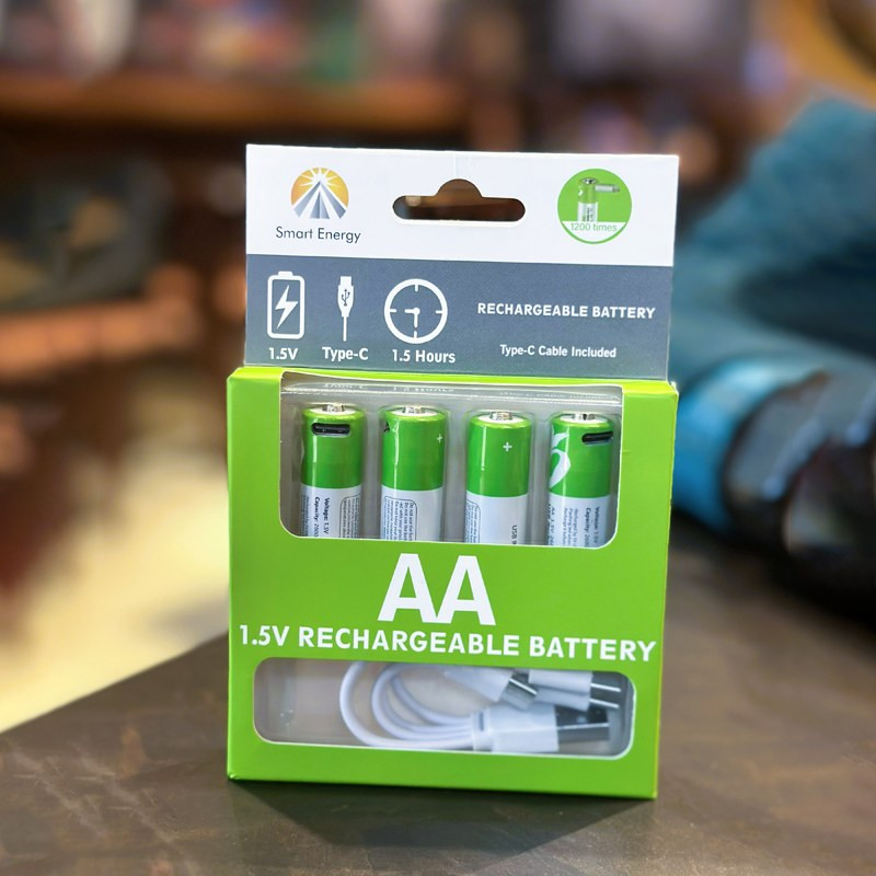 USB Lithium Rechargeable AA Batteries 1.5V 2600mWh (4Pcs Set)